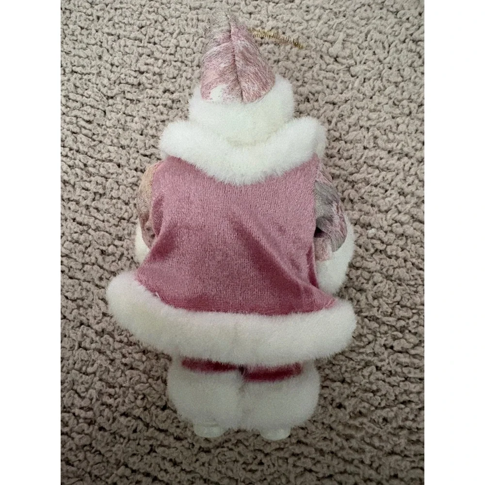Vintage Pink Velvet Santa Claus Christmas Ornament Faux Fur Trim 7.5 Inch